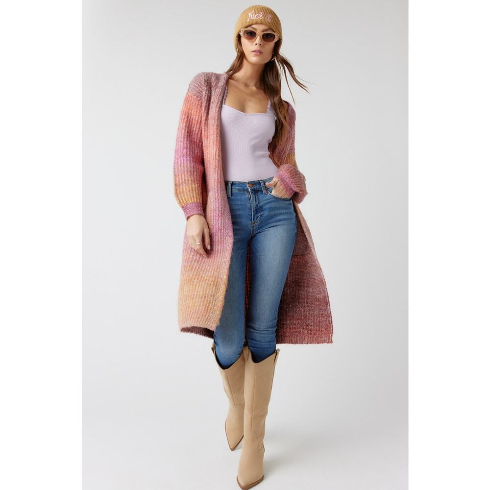 Francesca's Rachel Long Fuzzy Ombre Cardigan Size L Oversized Lagenlook Sweater